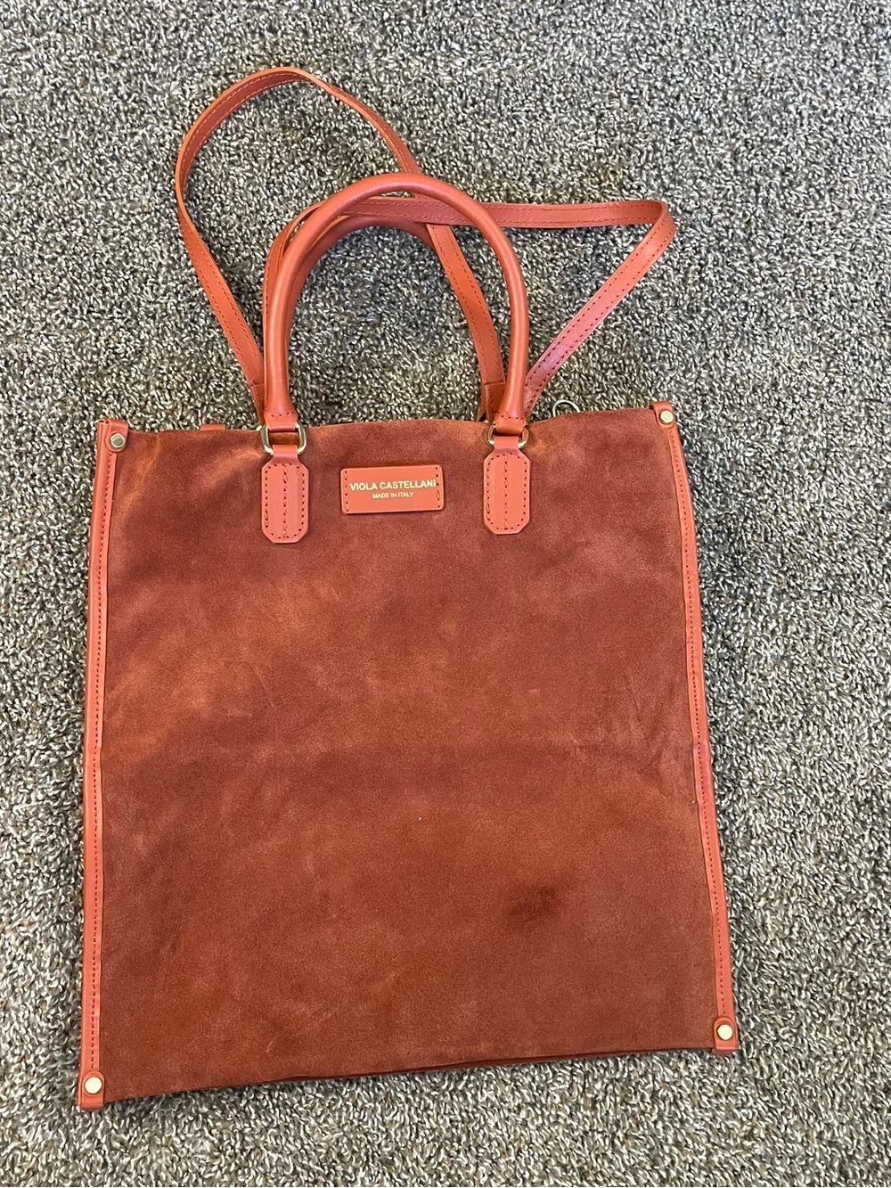Viola Castellani Milano Burnt Orange Suede Tote Bag Purse Genuine Leather Italy